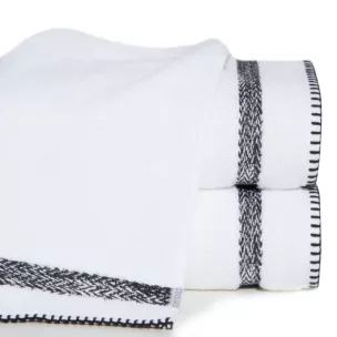 Ręcznik kąpielowy 50x90 cm bawełniany kolor biały z melanżowym paskiem obszyty ręcznym ściegiem 500 g/m2 VIERA