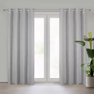 Zasłona srebrna z dodatkiem lnu w stylu eko 140x250 cm przelotka LATIKA