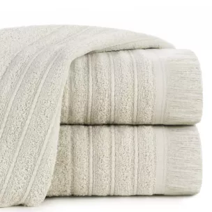 Ręcznik kąpielowy 50x90 cm bawełniany kolor beżowy w stylu boho z frędzlami 500 g/m2 MIRENA