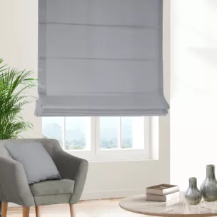 Roleta szyta z systemem comfort srebrna z miękkiej tkaniny o naturalnym splocie w stylu ekologicznym