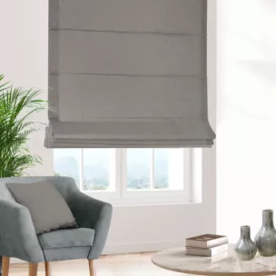 Roleta szyta z systemem comfort GEONOA szara z miękkiej tkaniny o naturalnym charakterze z widocznym ozdobnym splotem