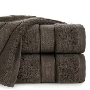 Ręcznik kąpielowy 50x90 cm bawełniany kolor ciemnobrązowy z żakardową bordiurą z nowoczesnym złotym wzorem 500 g/m2 LIANA