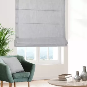 Roleta szyta z systemem comfort jasnosrebrno srebrzysta z tkaniny o luźnym splocie, z połyskliwym nadrukiem w stylu glamour