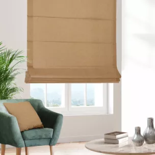 Roleta szyta z systemem comfort złota z tkaniny o naturalnym splocie w stylu eko
