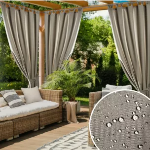 Zasłona beżowa z wodoodpornej tkaniny idealna do ogrodu i na taras 155x200 cm szelki/rzep GARDEN
