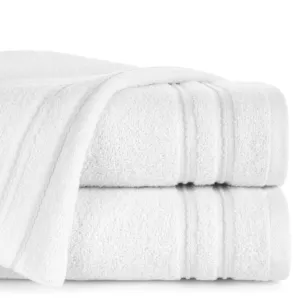 Ręcznik kąpielowy 50x90 cm bawełniany kolor biały zdobiony paseczkami 500 g/m2 EMINA