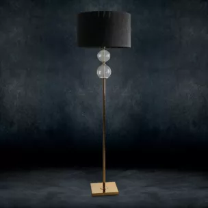 Lampa stojąca ARIANA na podstawie łączącej szkło metal i abażur z matowej nici