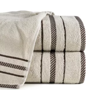 Ręcznik kąpielowy 50x90 cm bawełniany kolor beżowy z bordiurą podkreśloną żakardowymi paseczkami 480 g/m2 KORAL