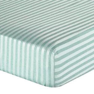 Prześcieradło z gumką 120x200 cm z bawełny kolor miętowy w pasy 125 g/m2