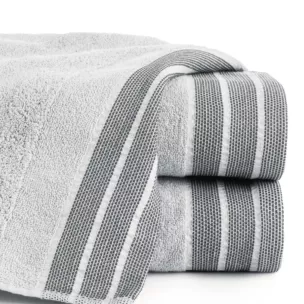 Ręcznik do rąk 30x50 cm bawełniany kolor popielaty,stalowy w miękkie pasy i podkreślony żakardową bordiurą 500 g/m2 PATI
