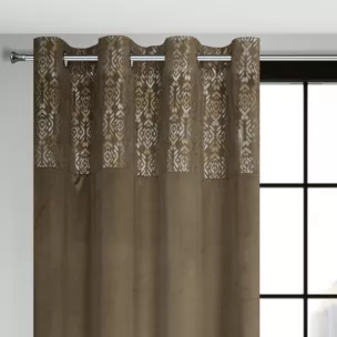 Zasłona jasnobrązowa, złota z dekoracyjnym pasem z welwetu 140x250 cm przelotka LIZA