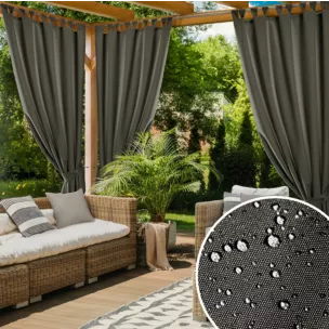 Zasłona grafitowa z wodoodpornej tkaniny idealna do ogrodu i na taras 155x200 cm szelki/rzep GARDEN