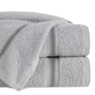 Ręcznik kąpielowy 50x90 cm bawełniany kolor srebrny w kontrastujące pasy 500 g/m2 TRIS