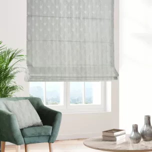 Roleta szyta z systemem comfort kremowo srebrna z tkaniny w elegancki geometryczny wzór z błyszczącą nicią