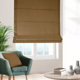 Roleta szyta z systemem comfort brązowa z tkaniny o naturalnym splocie w stylu eko