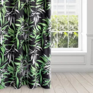 Zasłona czarno, zielona w stylu botanic z welwetu 140x250 cm przelotka ZOJA Pierre Cardin
