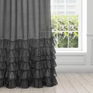 Firana czarna z falbanami 140x250 cm taśma DOLLY DIVA LINE