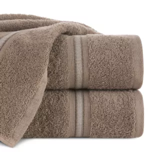 Ręcznik kąpielowy 50x90 cm bawełniany kolor ciemnobeżowy w kontrastujące pasy 500 g/m2 TRIS