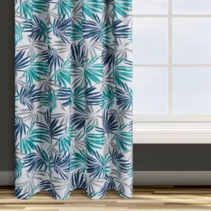 Zasłona biało, turkusowa we wzór liści 140x270 taśma ELINA Design 91