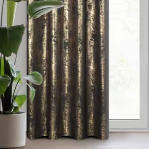 Zasłona czarno, złota zdobiona przecieranym wzorem z welwetu 140x250 cm przelotka RENIA