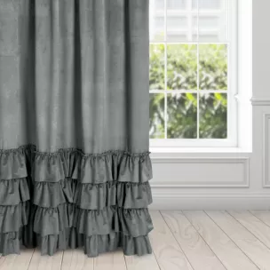 Zasłona stalowa z welwetu zdobiona falbanami 140x250 przelotka CHARLOTTE 1