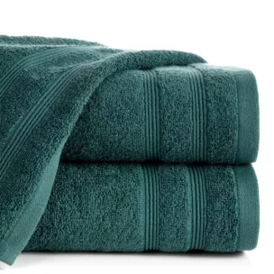 Ręcznik kąpielowy 50x90 cm bawełniany kolor turkusowy z bordiurą w formie tkanych paseczków 500 g/m2 ALINE