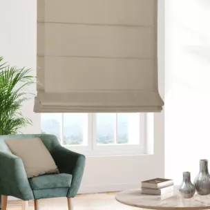 Roleta szyta z systemem comfort SHELBY beżowa z miękkiej tkaniny o naturalnym splocie i delikatnym połysku