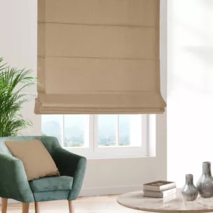 Roleta szyta z systemem comfort jasnobrązowa z tkaniny o naturalnym splocie w stylu eko