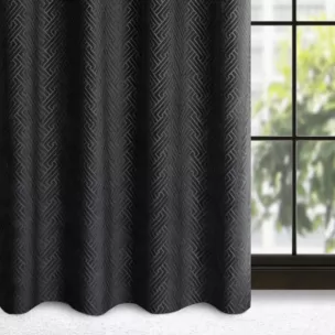 Zasłona czarna z żakardowym geometrycznym wzorem z matowego welwetu 140x250 cm przelotka ISLA