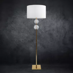 Lampa stojąca ARIANA na podstawie łączącej szkło metal i abażur z matowej nici