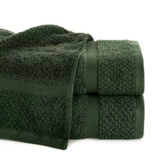 Ręcznik kąpielowy 50x90 cm bawełniany kolor ciemnozielony podkreślony ryżową bordiurą 530 g/m2 VILIA