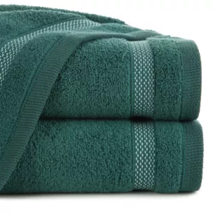 Ręcznik do rąk 30x50 cm bawełniany kolor ciemnozielony zero twist z bordiurą w paski 400 g/m2 RIKI