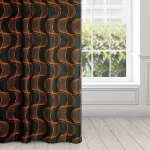 Zasłona czarno, ruda z wzorem pionowych fal, z welwetu 140x250 cm przelotka POLA