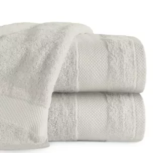 Ręcznik kąpielowy 50x90 cm bawełniany kolor beżowy z żakardową bordiurą w stylu eko 500 g/m2 LORITA