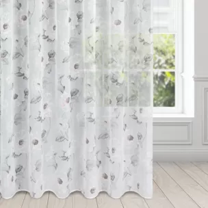 Firana biało, różowa z matowej etaminy z kwiatowym motywem 350x250 cm przelotka BESSY