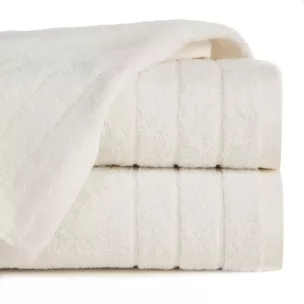 Ręcznik do rąk 30x50 cm bawełniany kolor kremowy z bordiurą w formie trzech tkanych paseczków 500 g/m2 RENI
