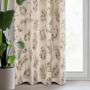 Zasłona beżowo, szampańska z błyszczącym nadrukiem palmowych liści z miękkiego welwetu 140x250 cm przelotka GLORIA 2