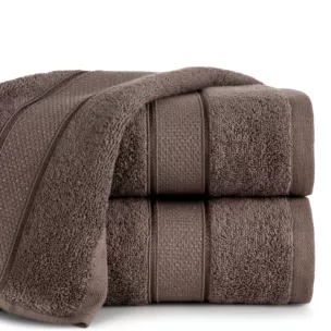 Ręcznik do rąk 30x50 cm bawełniany kolor jasnobrązowy z żakardową bordiurą z nowoczesnym złotym wzorem 500 g/m2 LIANA