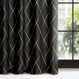 Zasłona czarno, złota haftowana w duże karo z tkaniny welwetowej 140x250 cm przelotka MARGO Pierre Cardin
