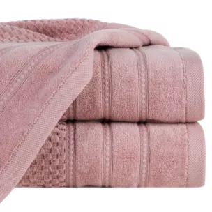 Ręcznik do rąk 30x50 cm bawełniany kolor ciemnoróżowy z ozdobną bordiurą w paseczki 500 g/m2 ADORE
