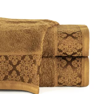 Ręcznik do rąk 30x50 cm bawełniany kolor miodowy z żakardowym wzorem ornamentów 500 g/m2 SARA