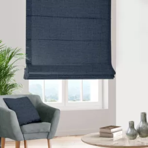 Roleta szyta z systemem comfort granatowa z tkaniny w stylu eko o naturalnym splocie
