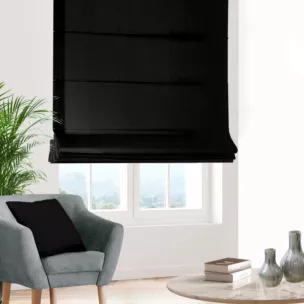 Roleta szyta z systemem comfort czarna z tkaniny w stylu eko o naturalnym splocie
