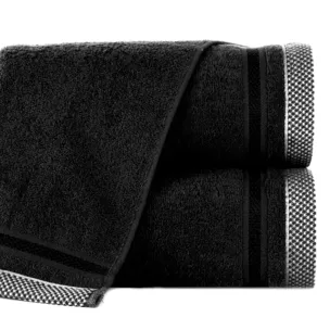 Ręcznik kąpielowy 50x90 cm bawełniany kolor czarny zero twist z bordiurą w paski 500 g/m2 ABBIE