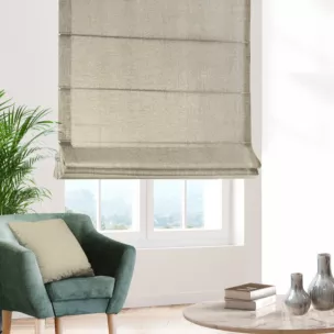 Roleta szyta z systemem comfort jasnobeżowa z tkaniny w stylu eko o naturalnym splocie