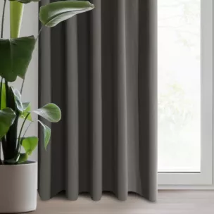 Zasłona grafitowa z gładkiej tkaniny zaciemniająca typu blackout 140x270 cm taśma PARISA DESIGN 91