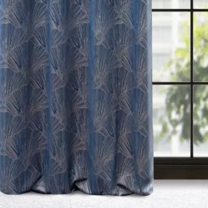 Zasłona granatowo, szampańska z motywem roślinnym z tkaniny welwetowej 140x250 cm przelotka GOJA Pierre Cardin