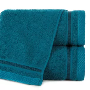 Ręcznik do rąk 30x50 cm bawełniany kolor turkusowy zero twist z bordiurą w paski 500 g/m2 ABBIE