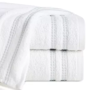 Ręcznik kąpielowy 70x140 cm bawełniany kolor biały z subtelną bordiurą w paseczki 500 g/m2 ALLY