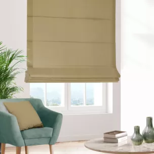 Roleta szyta z systemem comfort beżowa z tkaniny trudnopalnej, zaciemniającej, typu blackout